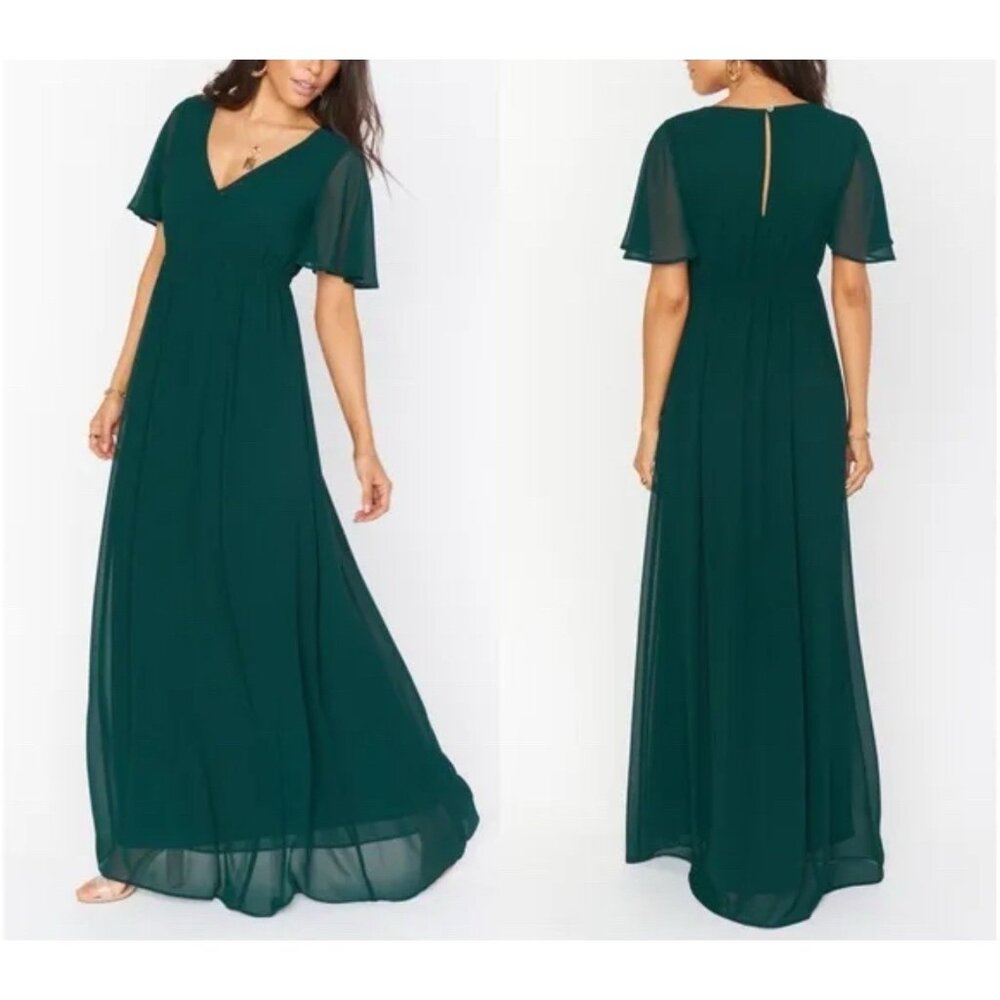 Show Me Your MuMu Dress Green Evergreen 1X Short Sleeve Maxi Wedding Party Event